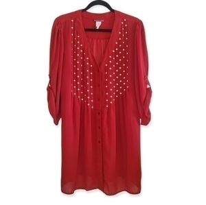 Beverly Drive Red Sheer Button Down Blouse